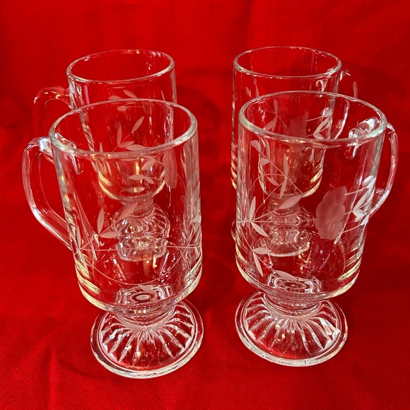 Princess House Heritage Etched Glass Irish Coffee Mug Set of 4 - Picture 4 of 7